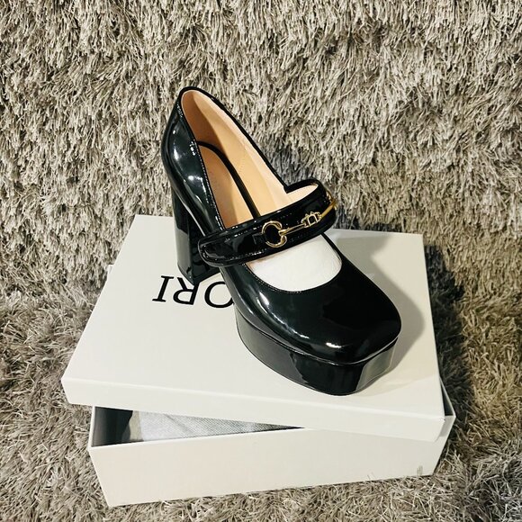 Patent Black Platform Heels by Merrori - Picture 1 of 3